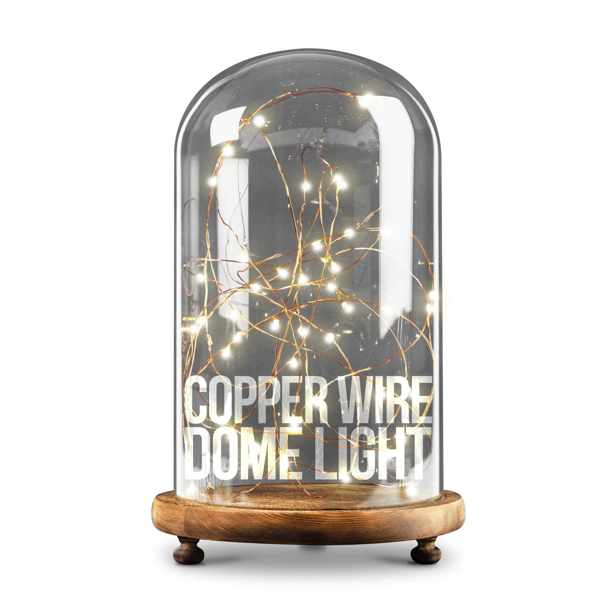 iN Home Copper Wire LED Dome Light with Remote - 50 LED Fairy Lights on 5M Long Copper Wire with Glass Dome and Wooden Base - Perfect Home Decor or Table Centrepiece Decoration