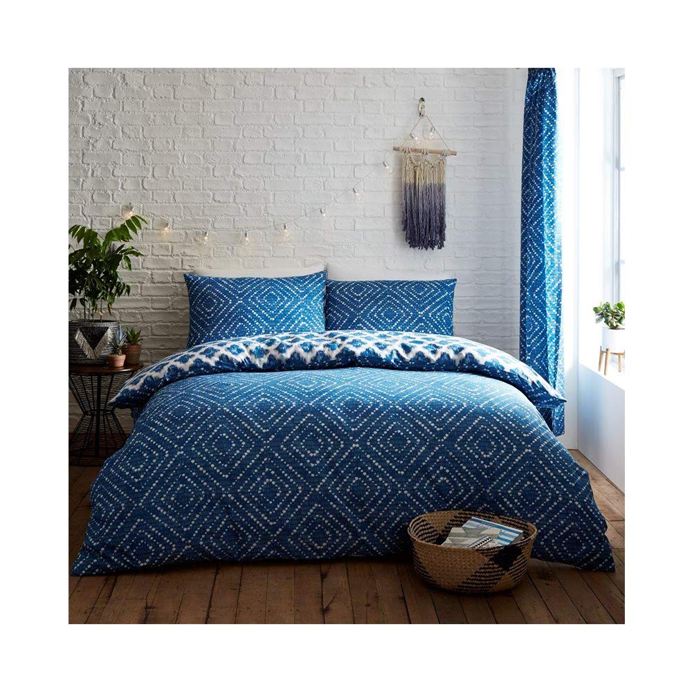 Gaveno Cavailia Indigo Diamond Luxurious Bed Set with Duvet Cover and Pillow Cases, Polyester-Cotton, King-Blue
