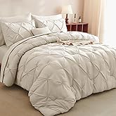 CozyLux California King Comforter Set Beige - 7 Pieces Cal King Bed in A Bag Gift for Family, Pinch Pleat Bedding Sets with All Season Comforter, Sheets, Pillowcases & Shams