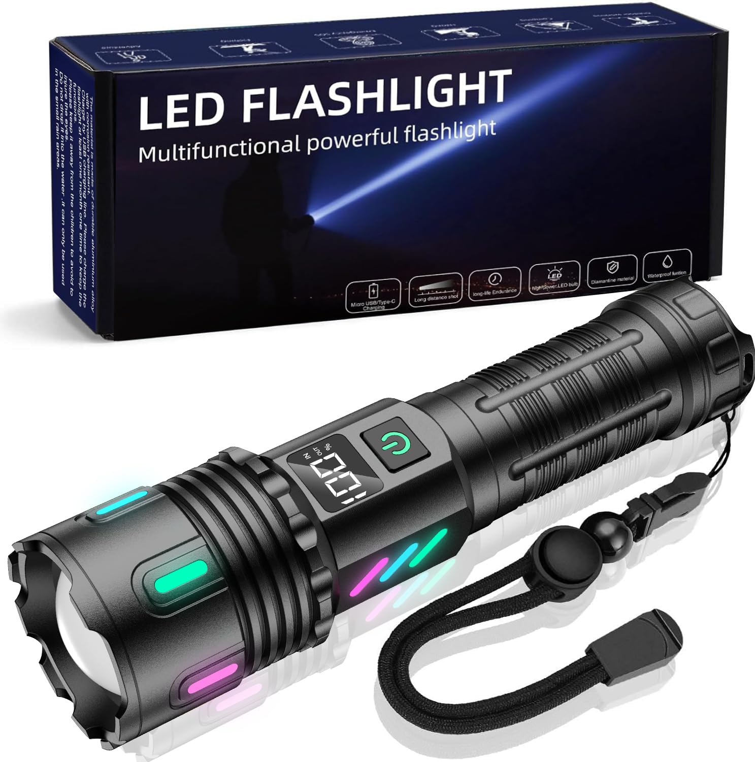【最新の強化版 夜光】 LED 懐中電灯 ディジタル電気量 軍用 最強 5000000ルーメン超高輝度 明るい ペンライト 超強力 ハンディライト 5モード ズーム調整 Type-C USB充電式 ハンドライト 軽量小型 電池式 フラッシュライト 防水 防災 手持ち 作業用 携帯ライト 新型 登山 夜釣り用 キャンプ アウトドア 地震 停電対策 の商品画像