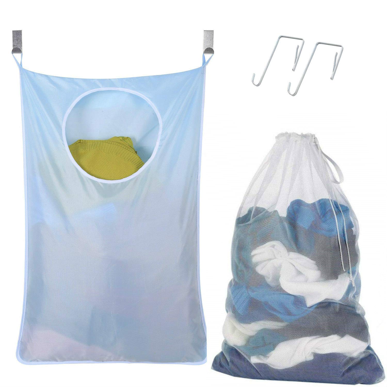 Laundry Hanging Bag, Space Saving Door-Hanging Laundry Hamper Bag and Laundry Mesh Bag for College Dorm, Apartment Dweller - Pack of 2, Large Bag