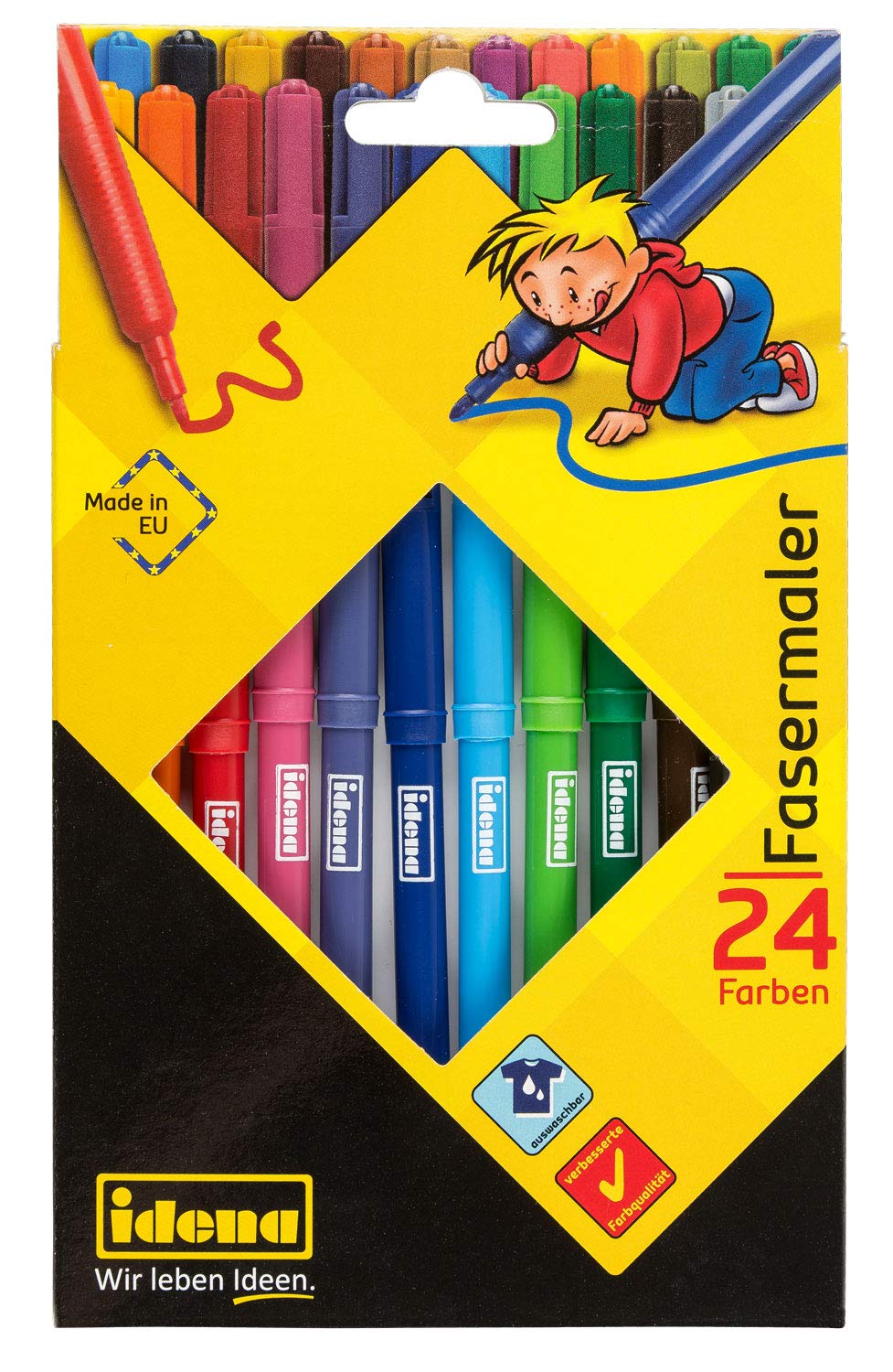 Idena 10038 Fibre-Tip Pens 24 Pieces in Cardboard Case with 2 mm Tip, Colour-Intense, Washable, for Painting and Drawing in Nursery, School and Leisure