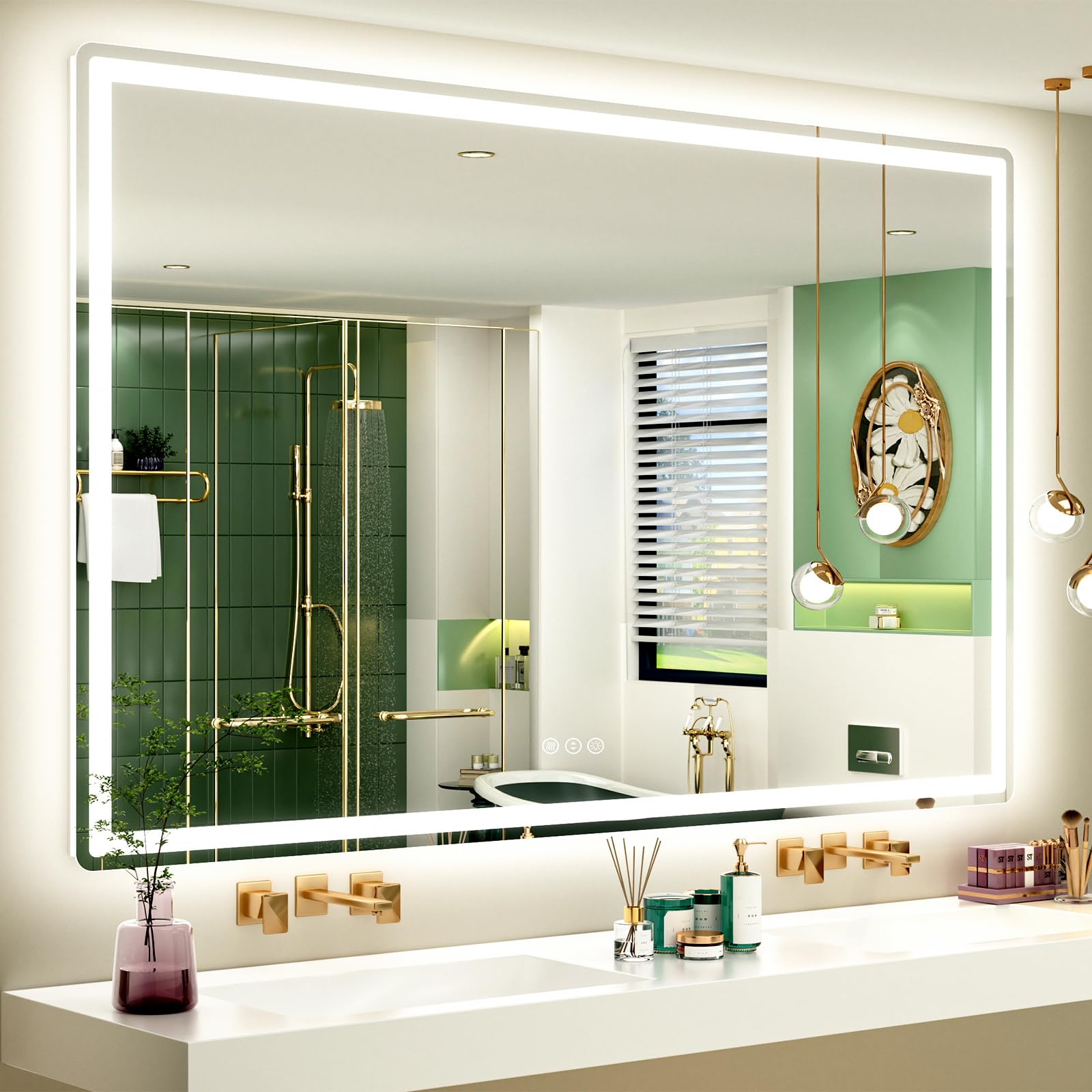 Photo 1 of SMIROR LED Bathroom Mirror with Lights 60"x 40", Rounded Rectangle Lighted Vanity Mirror for Wall?Front Lit and Backlit, 3 Colors?Dimmable, Anti-Fog, Tempered Glass (Horizontally/Vertically)