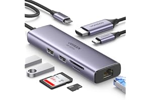 UGREEN Revodok 7 in 1 USB C Hub Gigabit Ethernet Adapter 4K@60Hz HDMI, 100W PD Charging, USB A Data Ports, SD/TF Card Reader Compatible with Mac M1, M2, M3, iPad, iPhone 15 Pro/Pro Max, Steam Deck