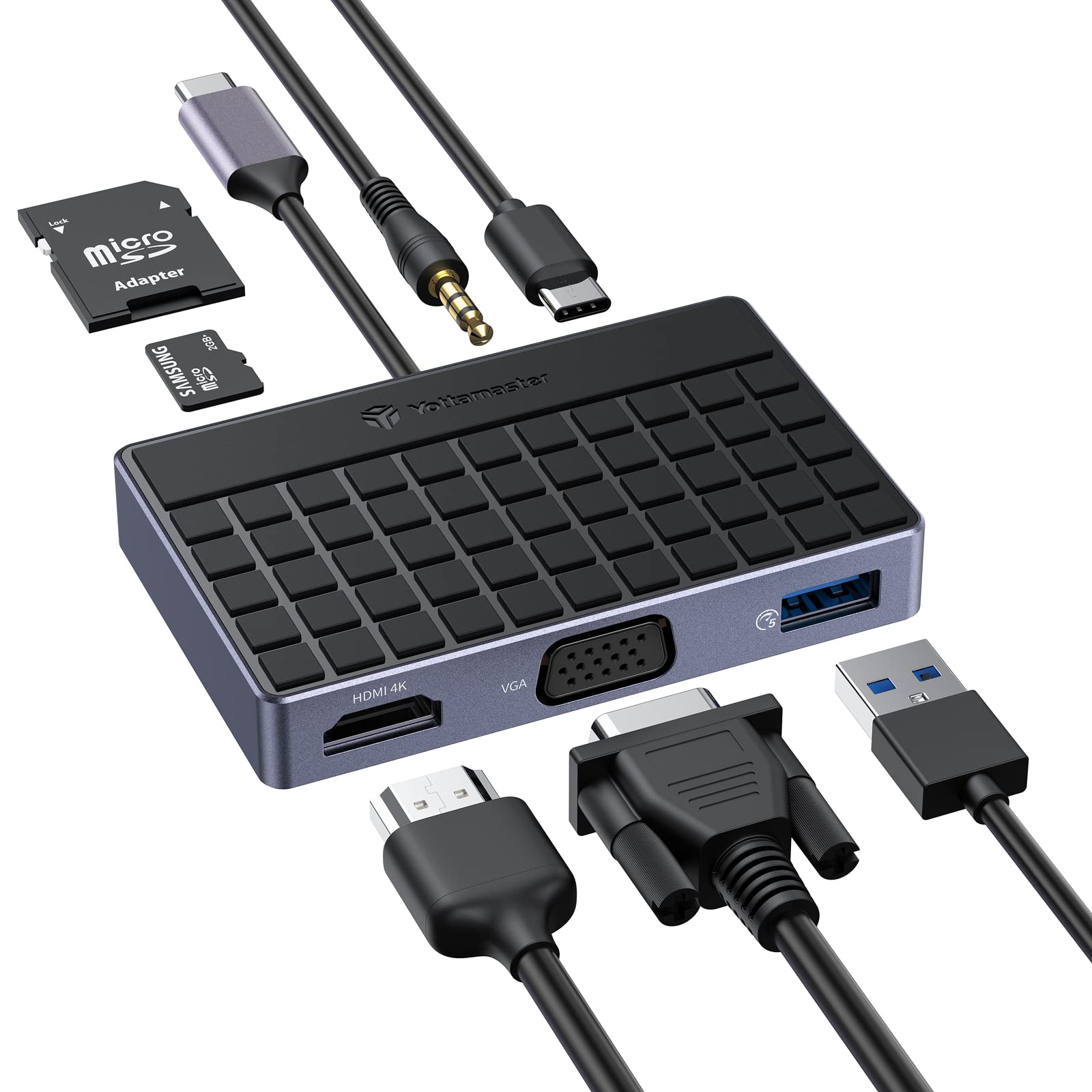 USB C Docking Station Dual Monitor, Yottamaster 7 Port USB Hub Multiport Adapter 4K HDMI, VGA, PD 100W, Audio