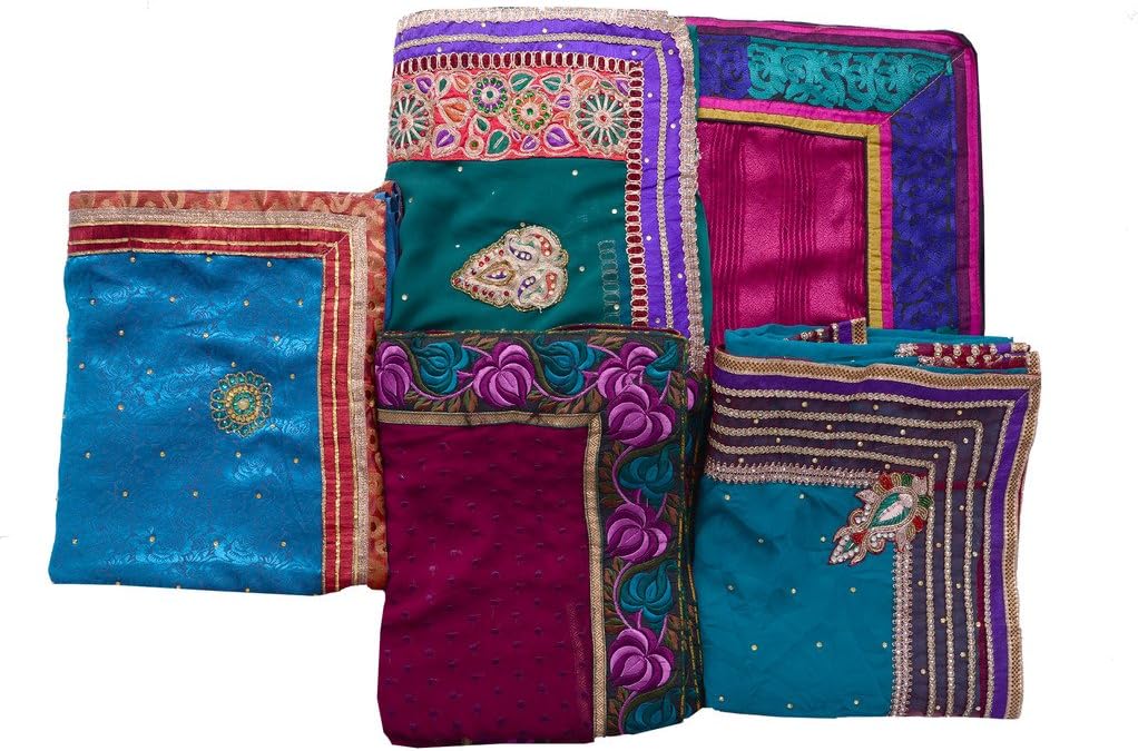 Lot of 5 Indian Sari Semi Georgette Multicolor Designer Saree Embroidered Border Wholesale Saree Printed fabric