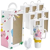 Joyclub 8 Pack White Gift Boxes with Ribbon for 40oz Tumblers with Handle Sublimation Ribbon Graffitiable Gift Box for Bridesmaid Gifts Mother's Day Easter Weddings DIY Decor