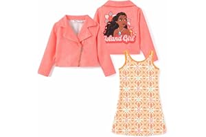 Disney Princess Ariel Belle Minnie Toddler Girl Fall Outfits: Sleeveless Dress and Motorcycle Jacket Set 2PCS 2-10 Years