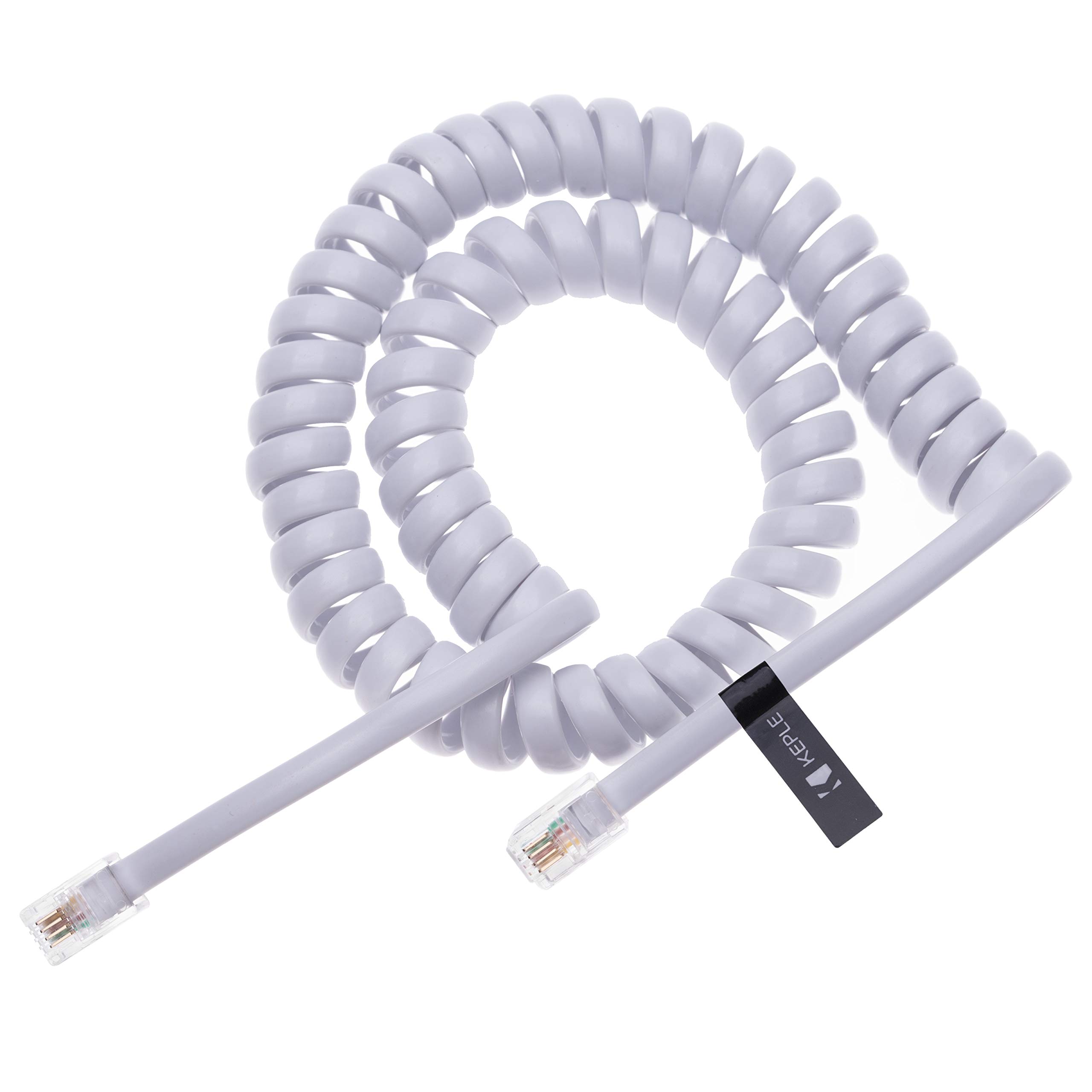Keple RJ10 Telephone Phone Cable Lead Curly Spring Coiled Spiral Handset Wire 3 Meter / 10 Feet Compatible with Landline/IP Phones BT, AT&T, Cisco, NEC, ROLM, ITT, TI (White)