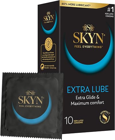 SKYN Extra Lube Condoms 10-Pack, SKYNFEEL Latex Free, Regular, 53mm Wide