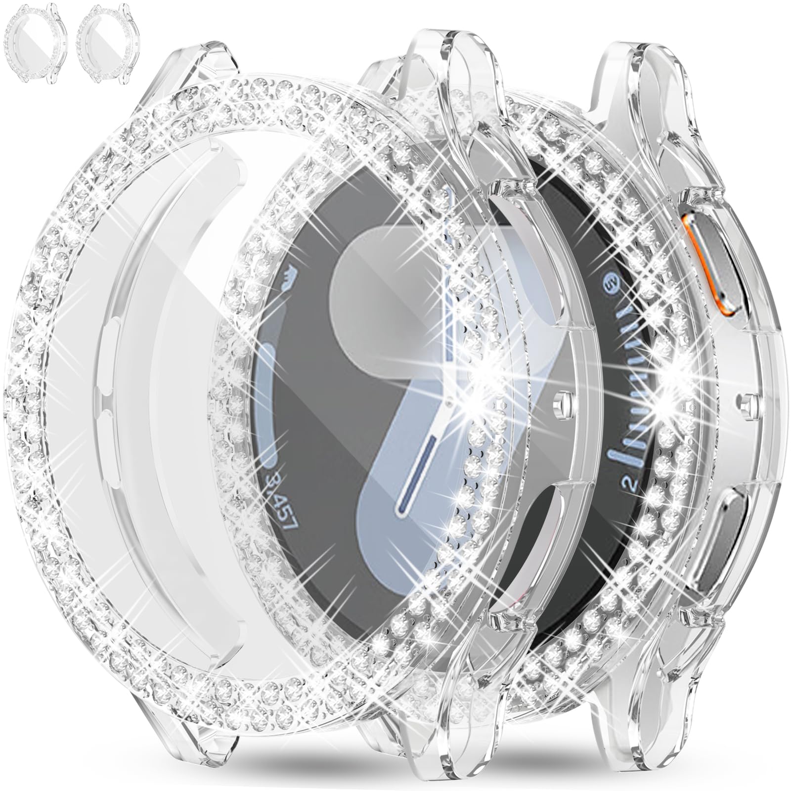 Photo 1 of RICHONE [2Pack] Bling Case Compatible with Samsung Galaxy Watch 7 40mm Screen Protector Clear, Soft TPU Cover 2 Row Rhinestones Full Protective Bumper for Galaxy Watch7 40MM for Women Men