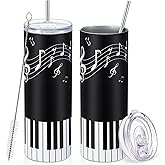 Umigy 2 Pieces Piano Gift Tumbler with Lid Straw and Brush, 20 oz Musical Note Travel Coffee Mug Stainless Steel Cup for Valentine's Day Music Lovers Singers Player Teacher Gifts