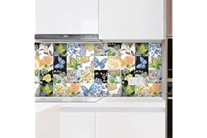 Kitchen Bathroom Tile Stickers,Butterfly Blue Green Stick on Tiles Peel and Stick Self Adhesive Wall Vinyl Home Decors DIY,Wa