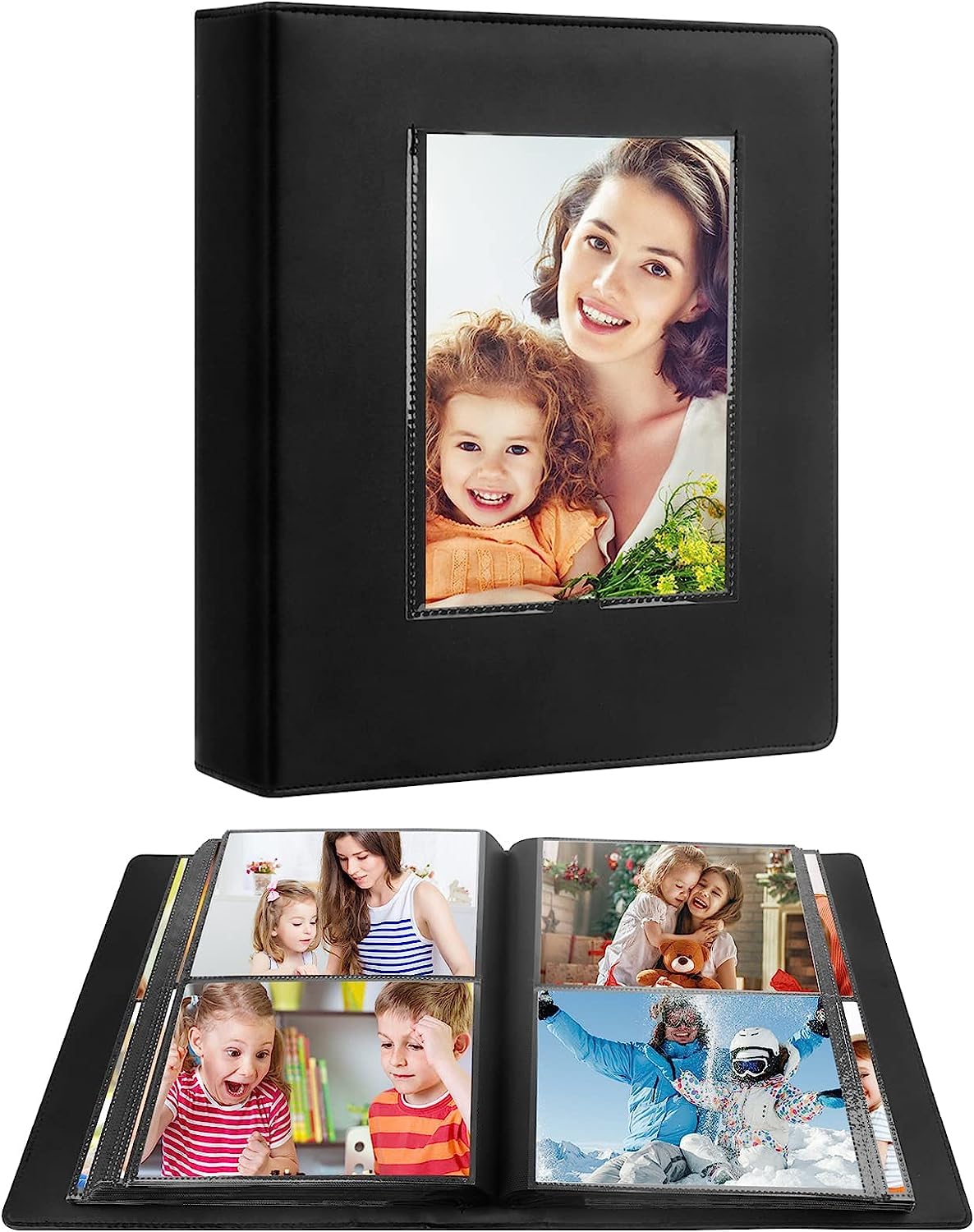 272 Pockets Photo Album 7x5 Holds 272 Photos, Extra Large Capacity Leather Cover 5x7 Photo Albums with Front Window for Family Wedding Baby Pictures, 7 x 5 Photo Book with Black Inner Pages (Black)