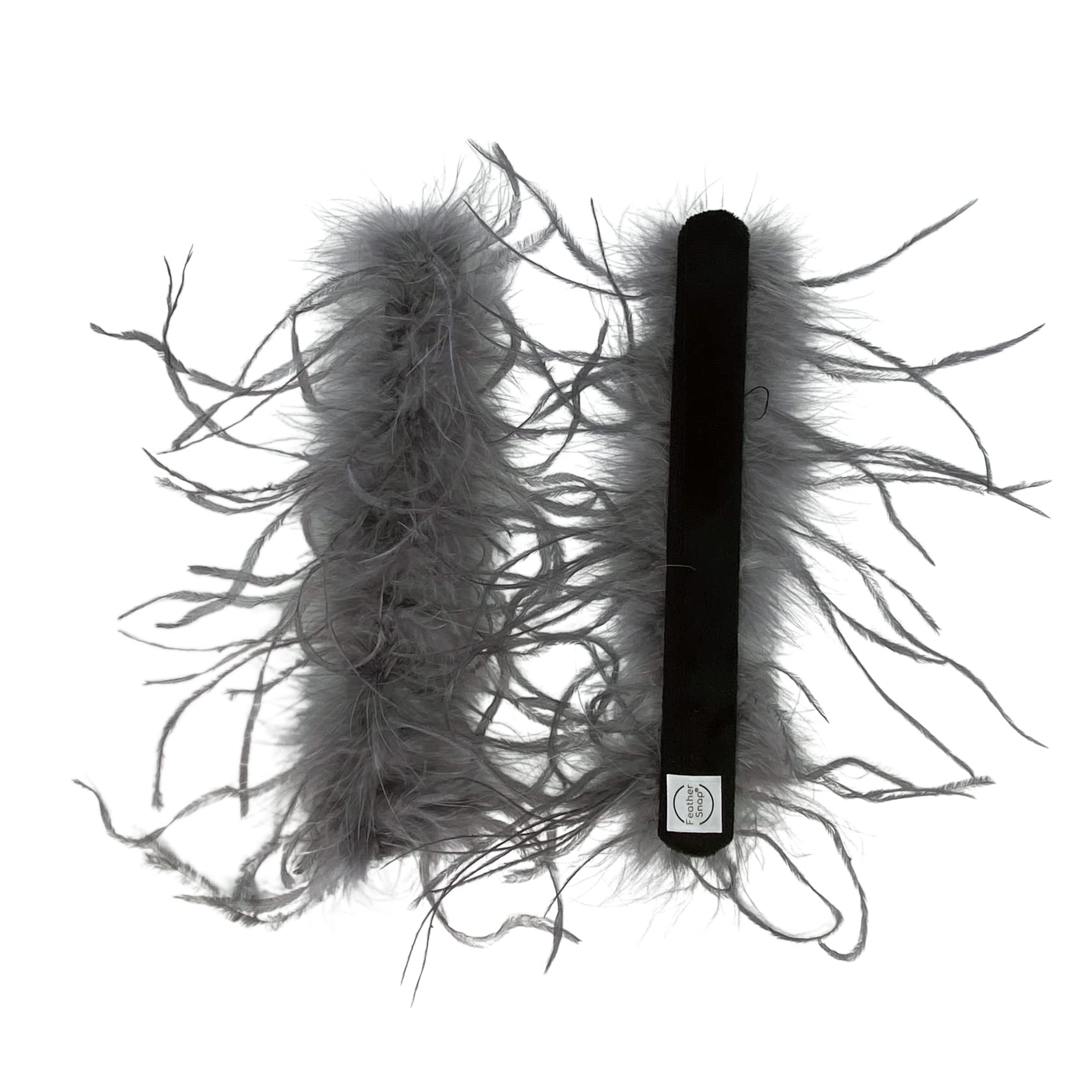 Feather Snap Pair of Original Bands Bracelets - Full Volume - Large & Fluffy Size Cuffs (Dark Grey)