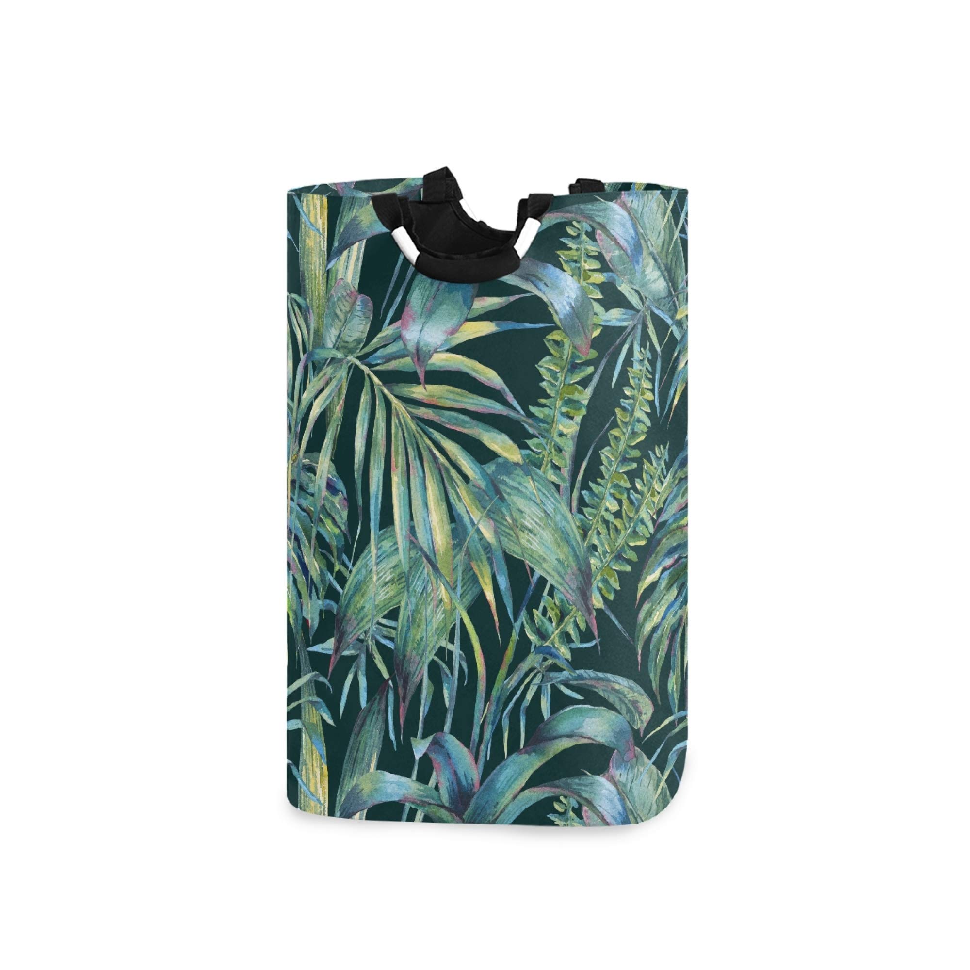 ALAZA Large Collapsible Laundry Baskets with Handles, Watercolor Natural Tropical Leaves Washing Baskets Laundry Hamper for Bedrooms