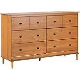 Walker Edison Modern 6-Drawer Solid Wood Dresser Bedroom Storage, 57 Inch, Caramel