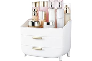 Vtopmart 3-Tier Skincare Makeup Organizer with Drawers for Vanity and Bathroom Countertop, Large Cosmetic Storage Box Case for Dresser, with Non-Slip Base
