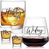 comfit Wedding Gifts 2026, Bridal Shower Gifts, Hubby & Wifey Wine&Whiskey Glass Set, His and Hers Glass, Mr and Mrs Shot Glass, Hubby and Wifey Gift, Anniversary Newlyweds Gifts for Couple