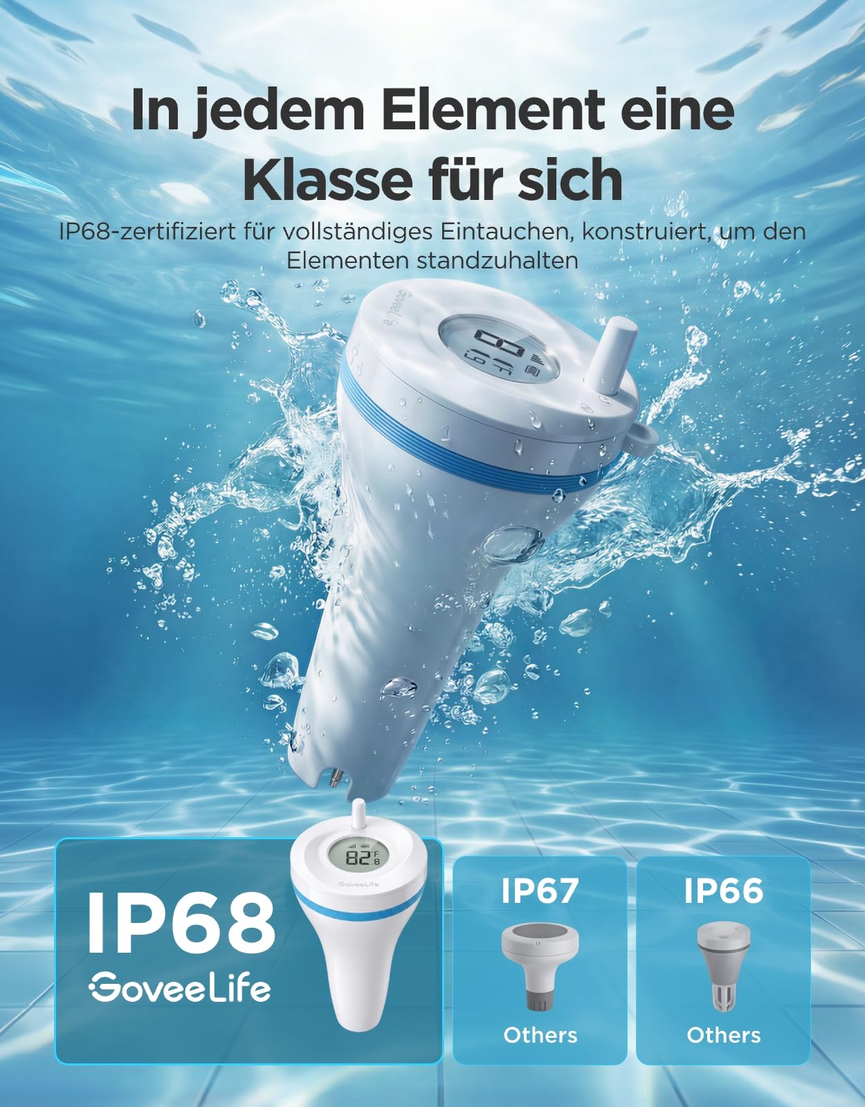 GoveeLife WLAN Pool thermometer P2 mit Gateway, Schwimmend Wasserthermometer Digital Funk, wasserdicht nach IP68, Reichweite von 330M, Benachrichtigungsalarm für Badewanne, Whirlpool, Aquarium und SPA 3