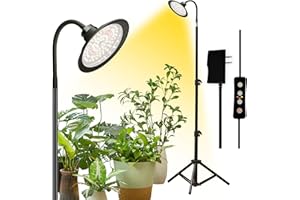 yadoker Halo Grow Light, Full Spectrum LED Floor Plant Light for Indoor Plants, Grow Lamp with 8H/12H/16H Timer, 10-Level Brightness, Height Adjustable, Flexible Gooseneck,Ideal for Tall Plants