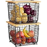 Wire Storage Basket for Kitchen Pantry: GGIU Stackable Kitchen Counter Organizers - Wire Organizing Bin for Produce Vegetable Potato and Onion Black