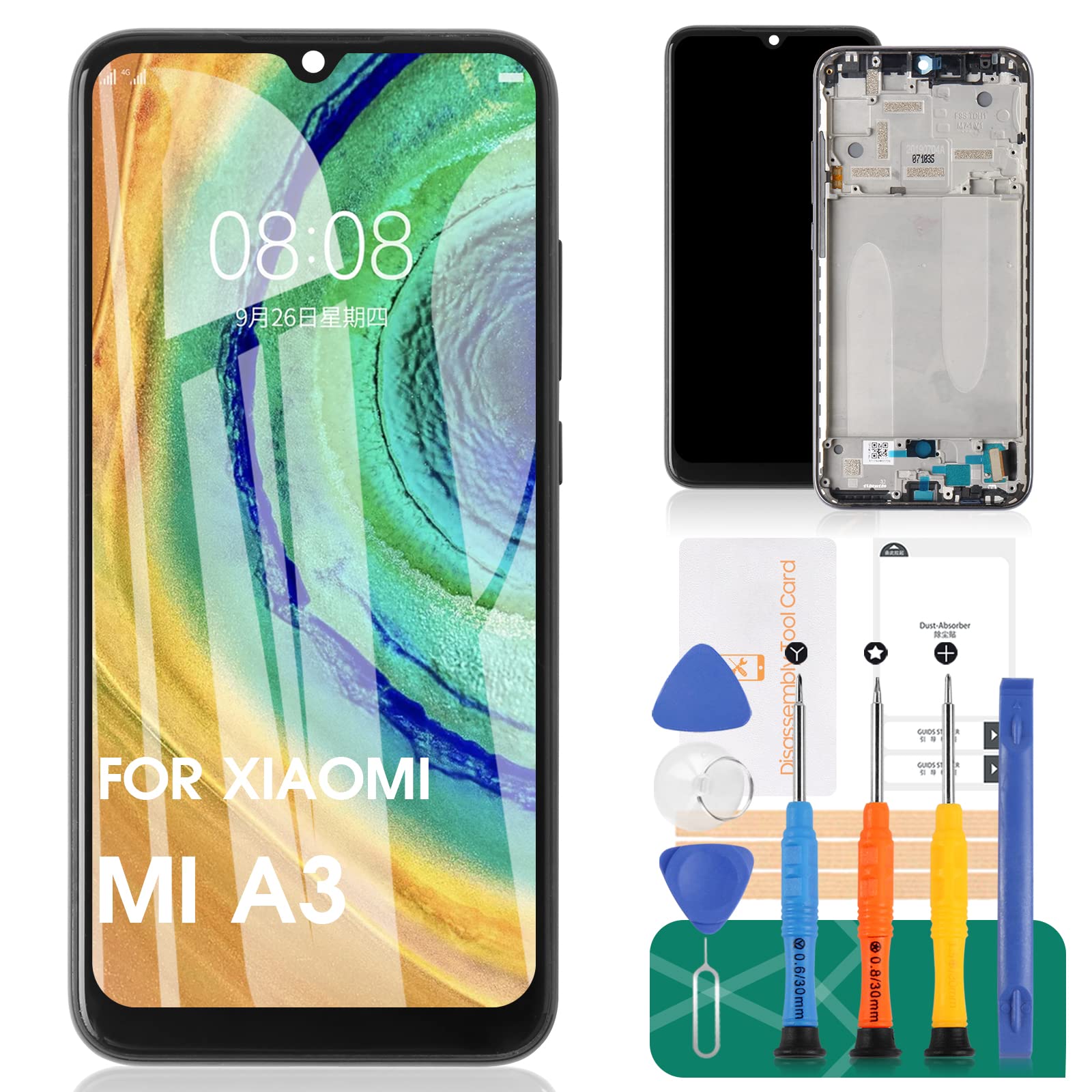 For Xiaomi MI A3 Screen Replacement For MI CC9e LCD Display For Xiaomi MI A3 Touch Screen Digitizer Assembly Repair Kits With Frame (No fingerprint function, Black)