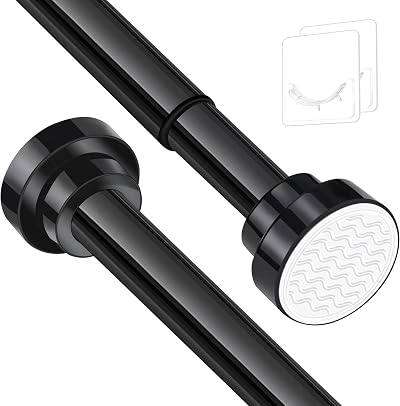 KIAMXNE Stainless Steel Extendable Shower Curtain Rod 72-132cm Black with 2