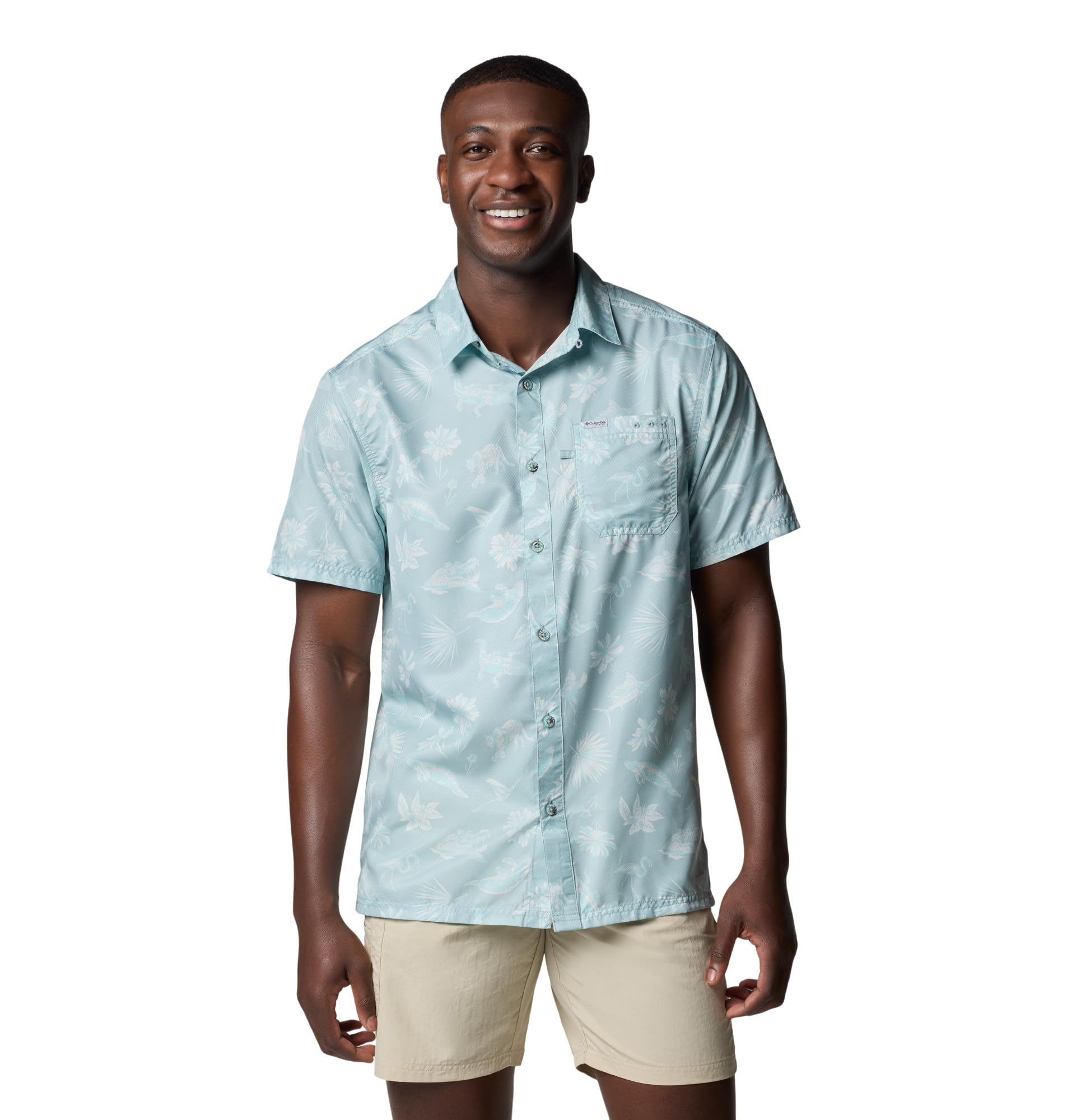Columbia Mens PFG Super Slack Tide Camp Shirt, Crushed Blue Floridays, XX-Large Image