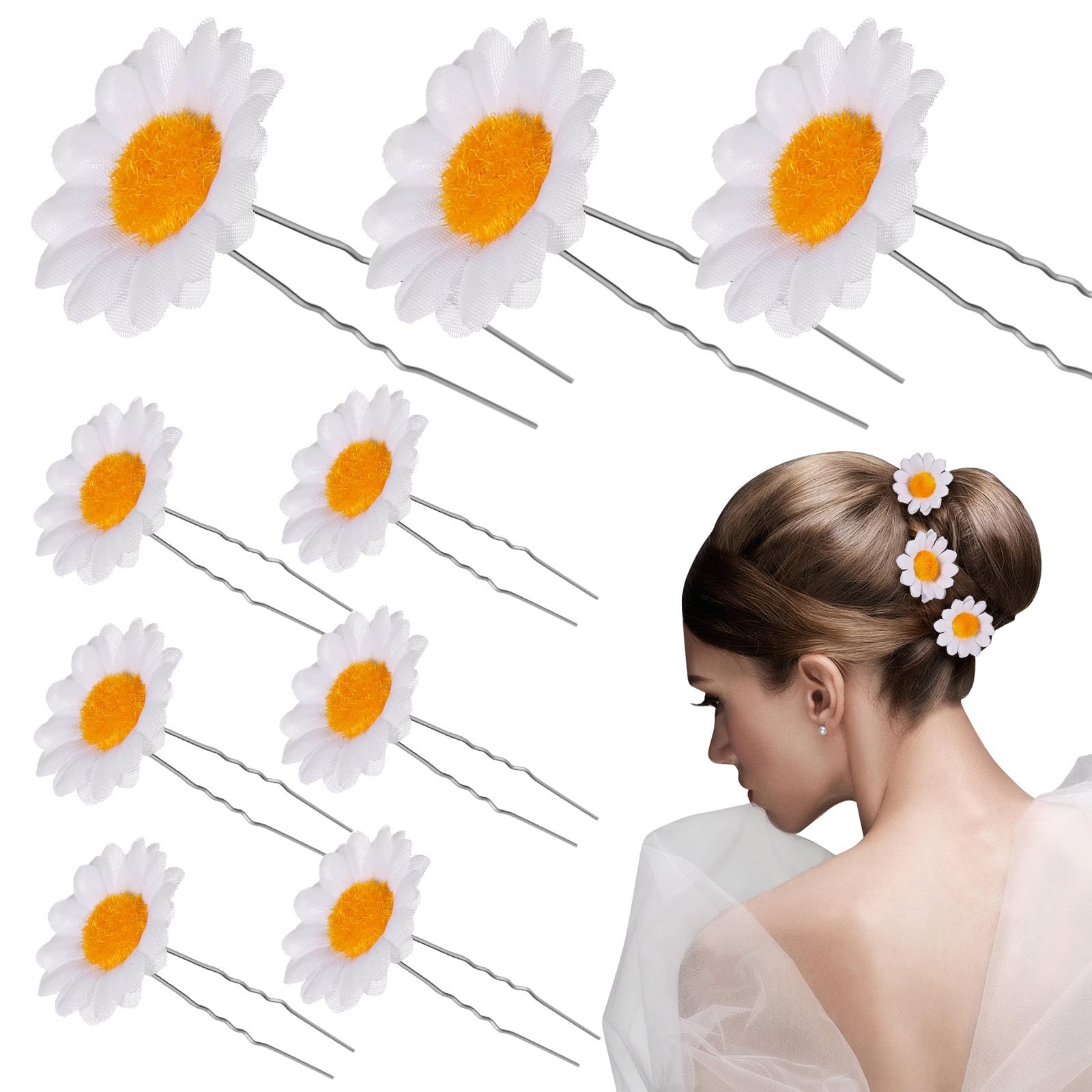 minkissy 12Pcs Daisy Hair Clips U Shaped Hairpins, White Hair Pins for Women, Bridal Wedding Hair Accessories for Wedding Parties, Daily Wear