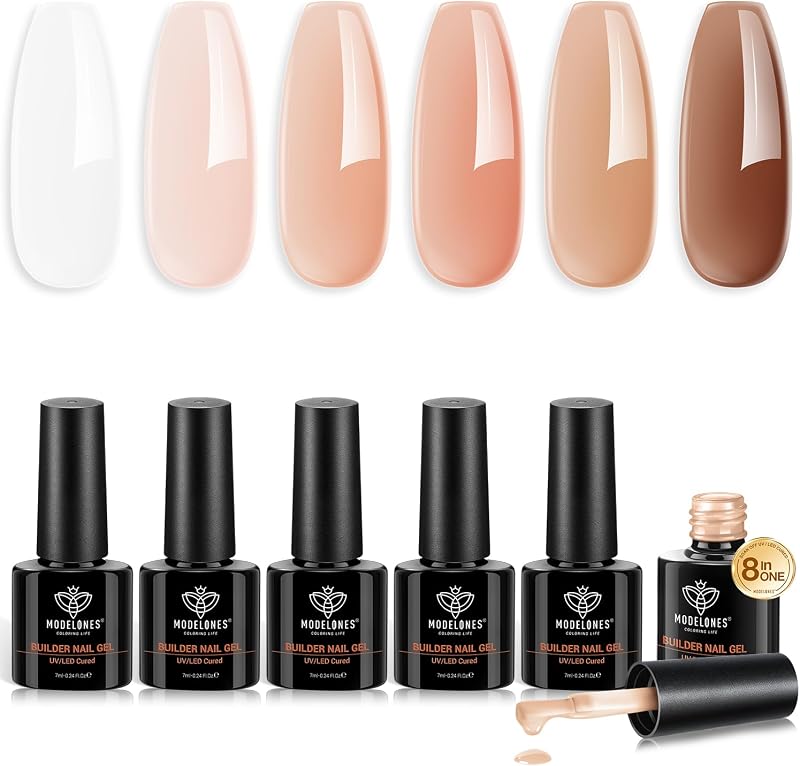 Modelones 8-in-1 Nail Builder Gel 6 Colors White Brown 60-90s Cure
