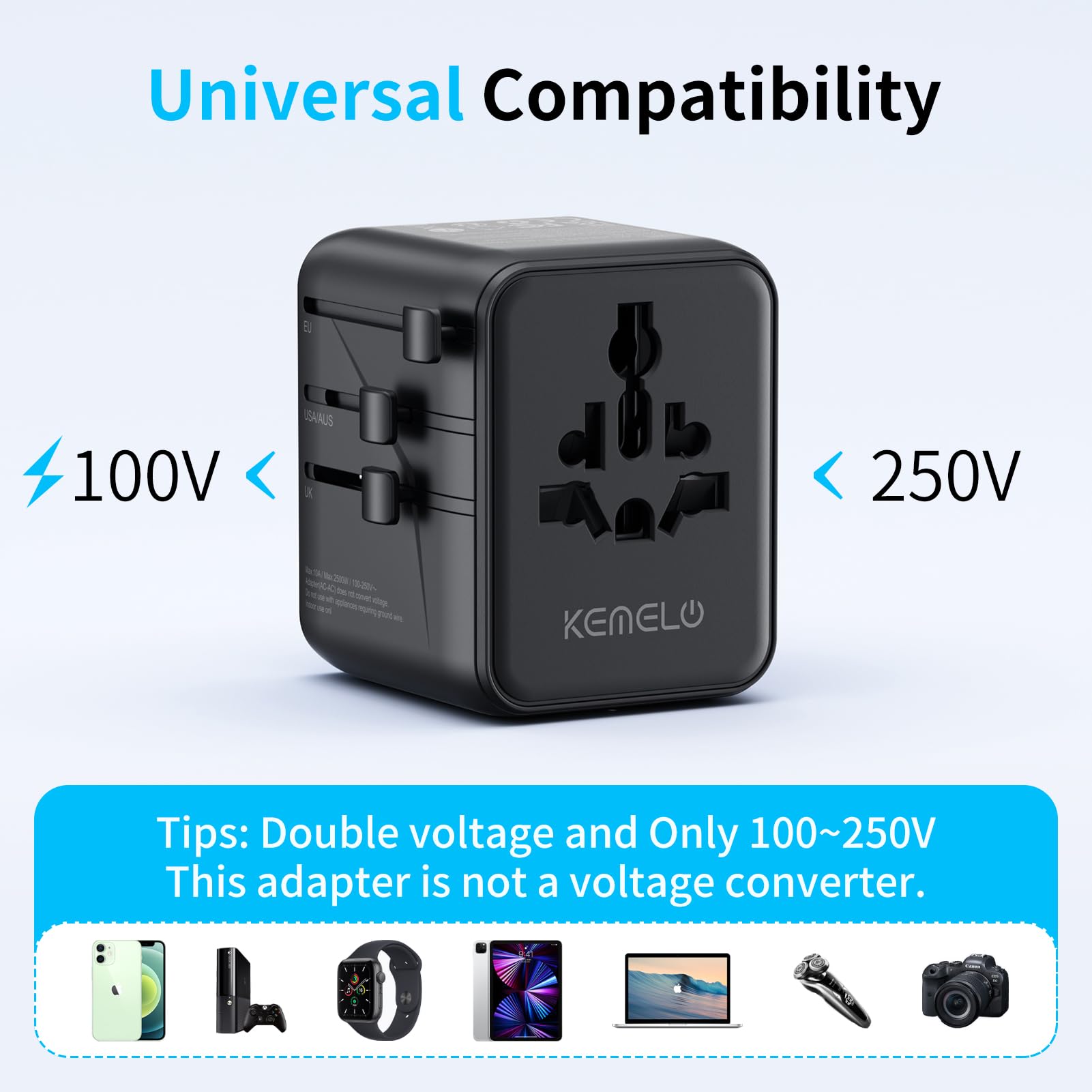 5 in 1 Reiseadapter Weltweit,Universal Adapter mit USB A,USB C,1 Weltweit Steckdose und 1 USA/JP Steckdose,Travel Reisestecker Internationaler Steckdosenadapter für EU USA UK Canada Japan Australien 6