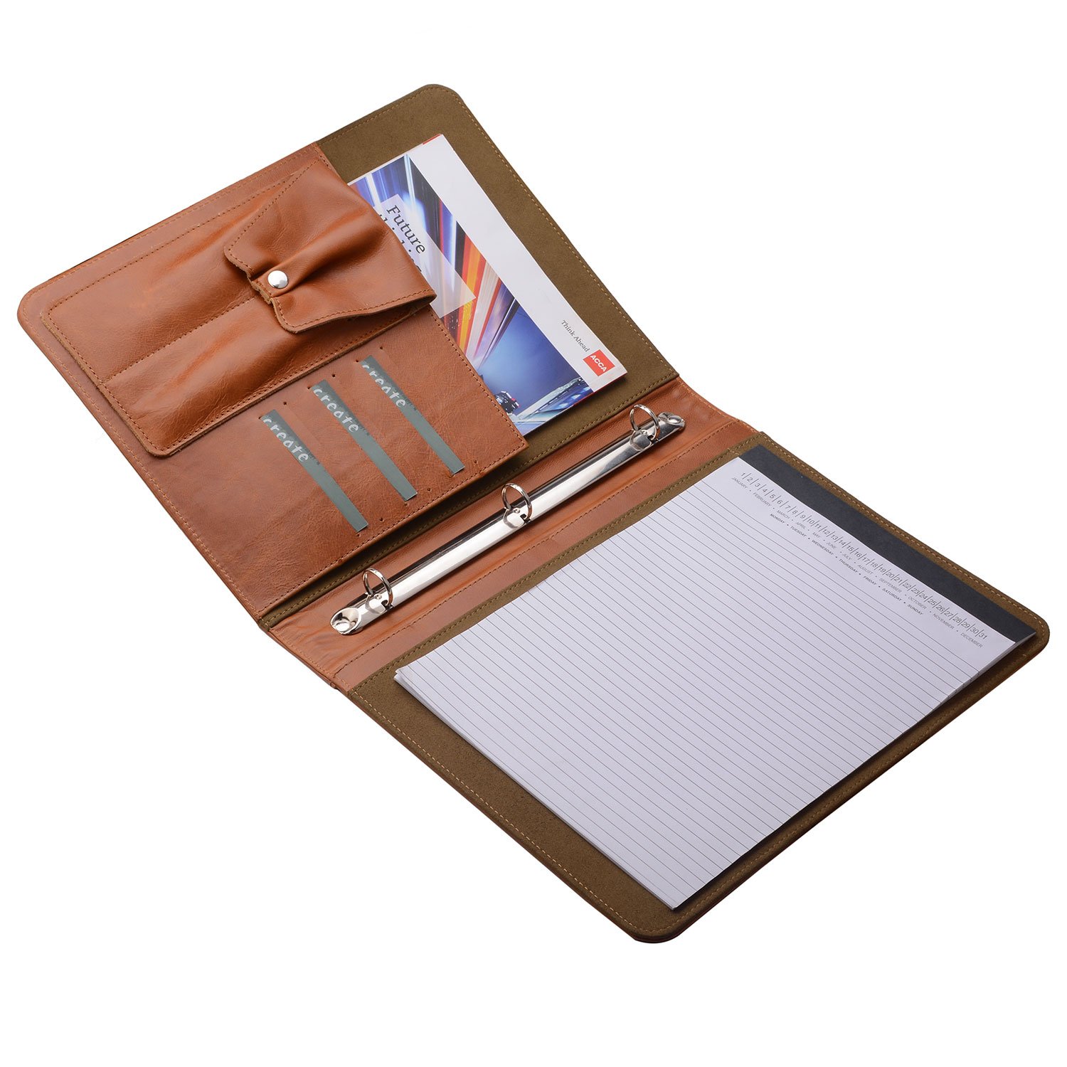 Leather Padfolio with 3 Ring Binder, Organizer Binder Folder Portfolio for A4 Notepad Notebook Documents