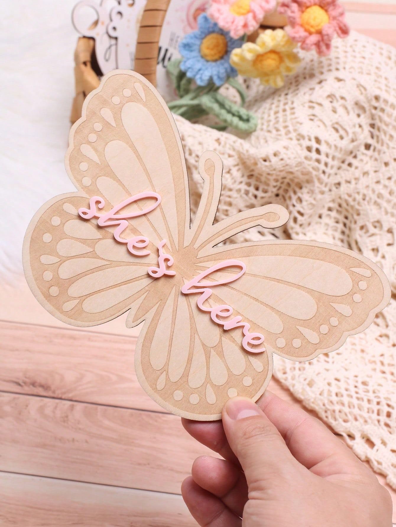 Ylsteed Baby Announcement Sign I'm Here Newborn Sign Cute Butterfly Newborn Photography Props Baby Shower and Pregnancy Gift for Girls-Pink