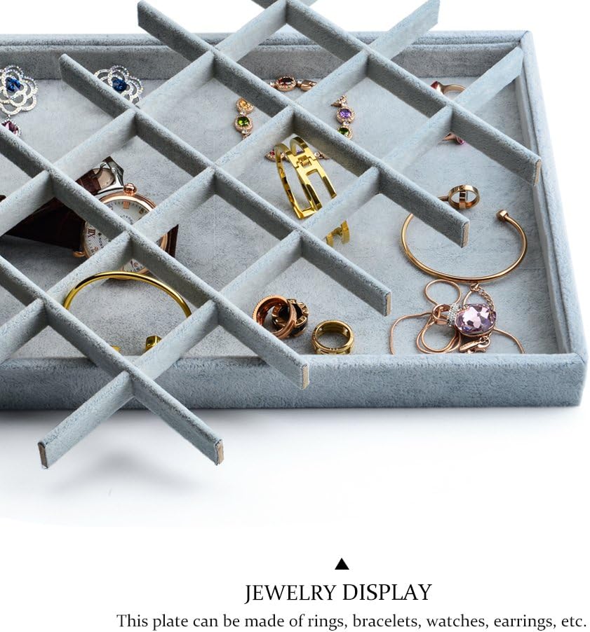 Oirlv 24 Grid Ice Velvet Jewelry Drawer Organizer Tray Stackable Jewelry Trays Removable Dividers for Rings Earring Storage Display: Home & Kitchen