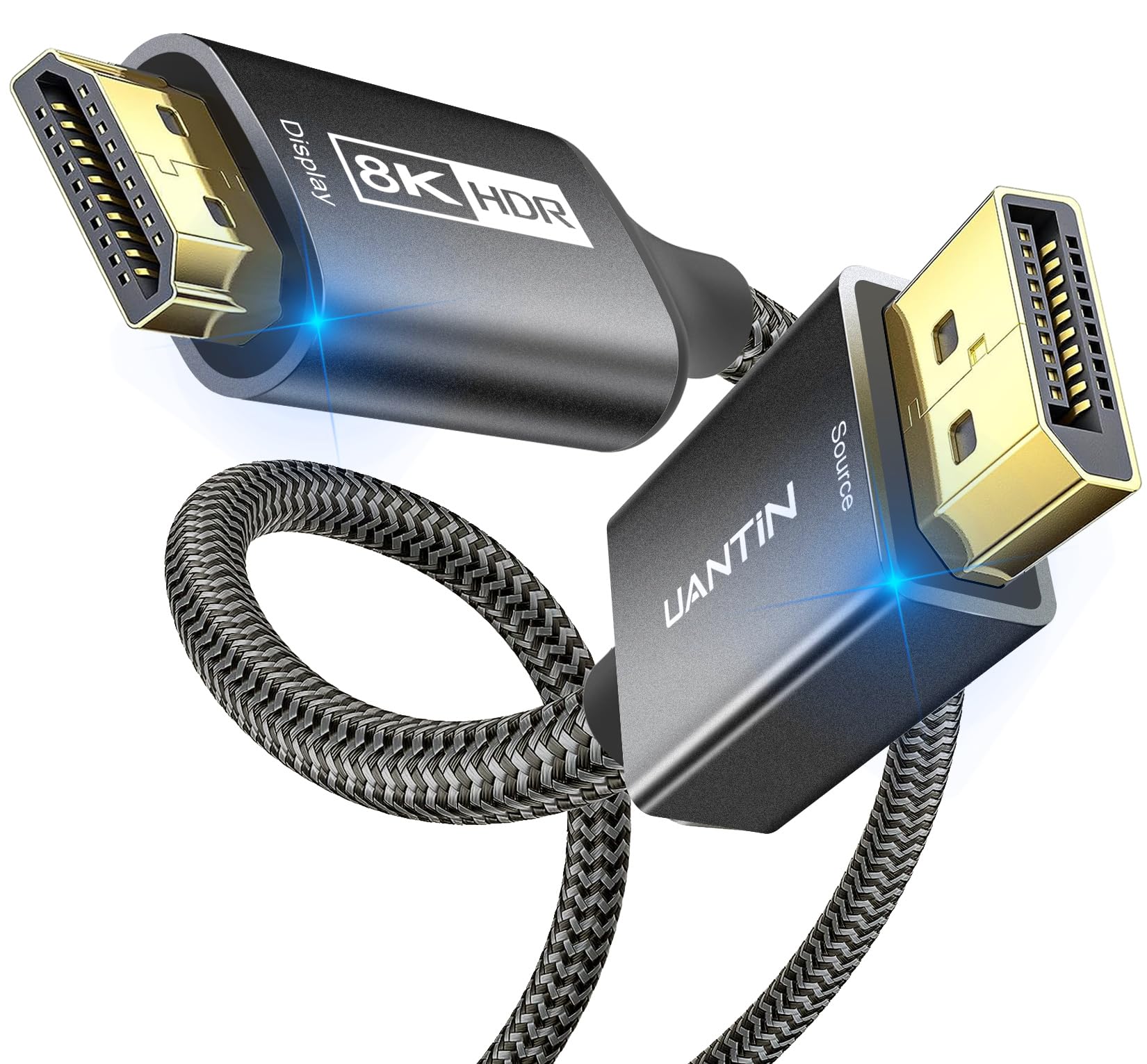 UANTIN DisplayPort 1.4 to HDMI 2.1 Cable 1.8M | 8K@60Hz,4K@144Hz,2K@165Hz DP to HDMI Uni-Directional Braided Cord Support HDCP 2.3/HDR 10/DSC 1.2 Display Port Cable for HP,Lenovo,Dell,AMD,NVIDIA