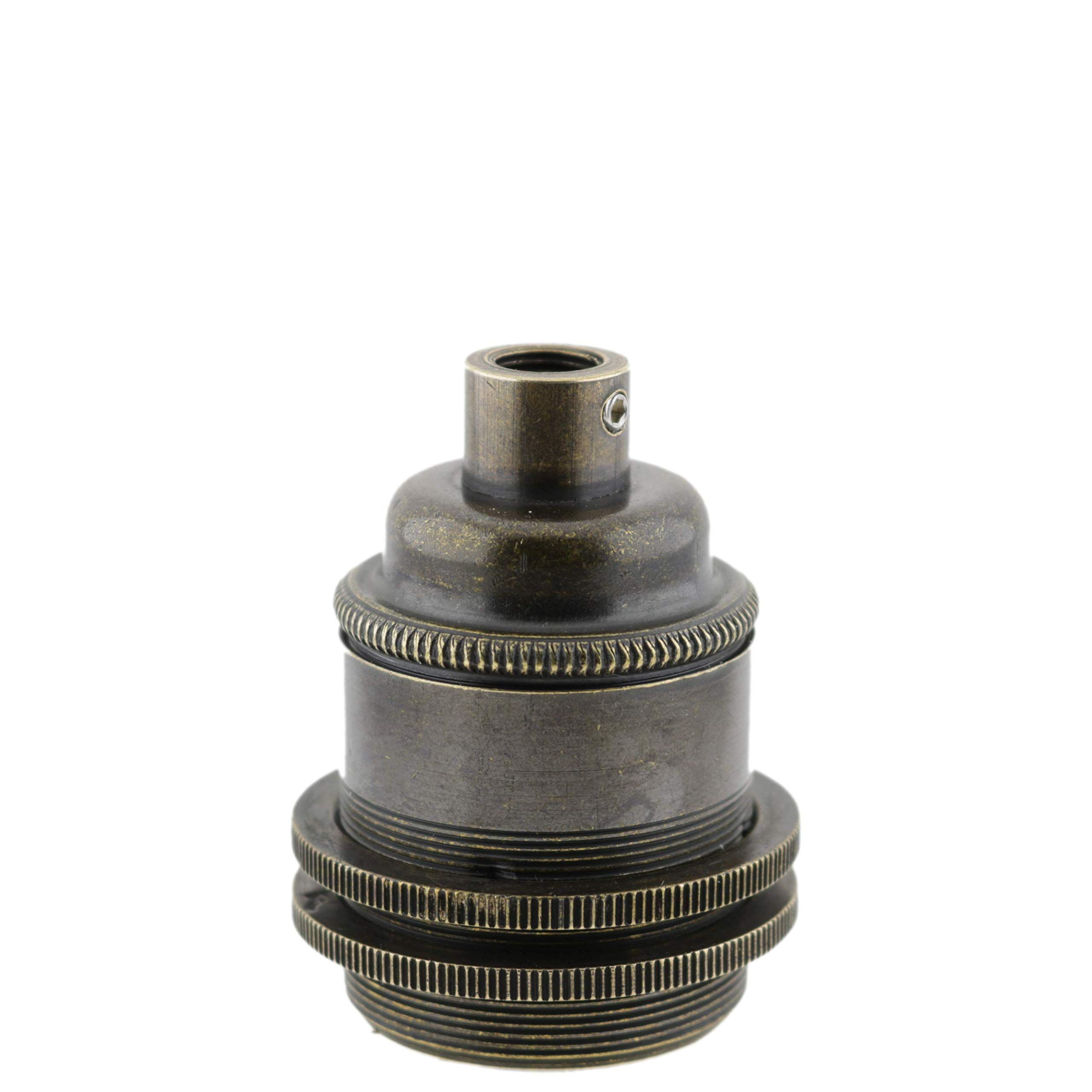 Edison Screw (E27) Solid Brass Earthed Lampholder in Antique Finish with 2 Shade Rings and 10mm Threaded Entry