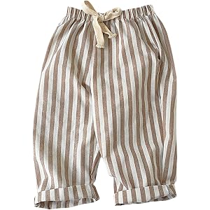 Toddler Boys Girls Striped Linen Pants Elastic Waist Baby Long Harem Pants Cute Loose Fit Summer Casual Beach Trousers