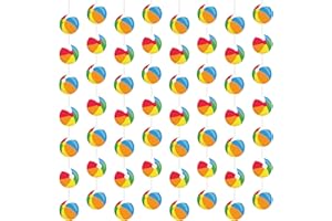 Sinload 8 Pieces Beach Ball Garland Summer Pool Party Hanging Banner Decorations Pool Ball Paper Cutout Garland Room Wall Decor for Hawaii Beach Birthday Baby Shower Party Favors Supplies