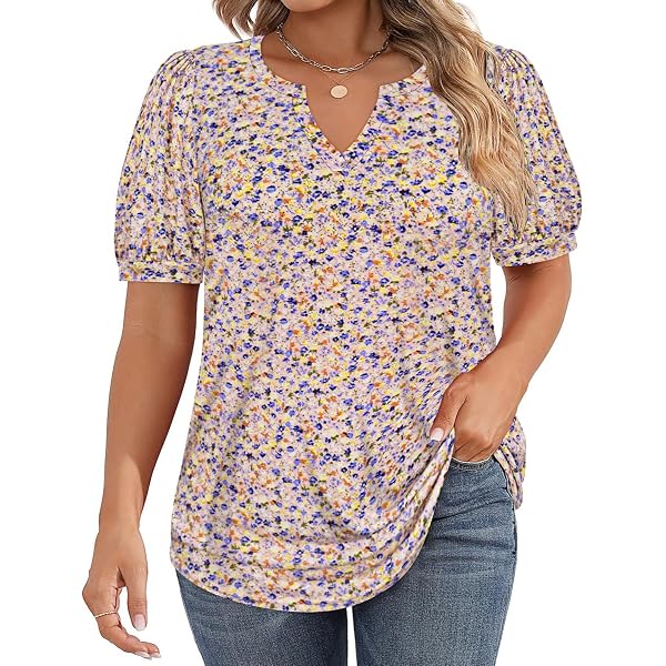Blusa De Verano Para Mujer Talla Grande - Manga Abombada, Diseño Plisado, Tejido Suave Y Transpirable, Tallas 1XL A 5XL