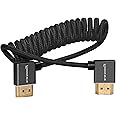 KONDOR BLUE 4K Right Angle HDMI to HDMI Thin Short Coiled Braided Cable for On-Camera Monitors, Capture Cards + More | 4K/60hz | 18Gbps 3D HDR MetaData | 12" ~ 24" Inch | Black