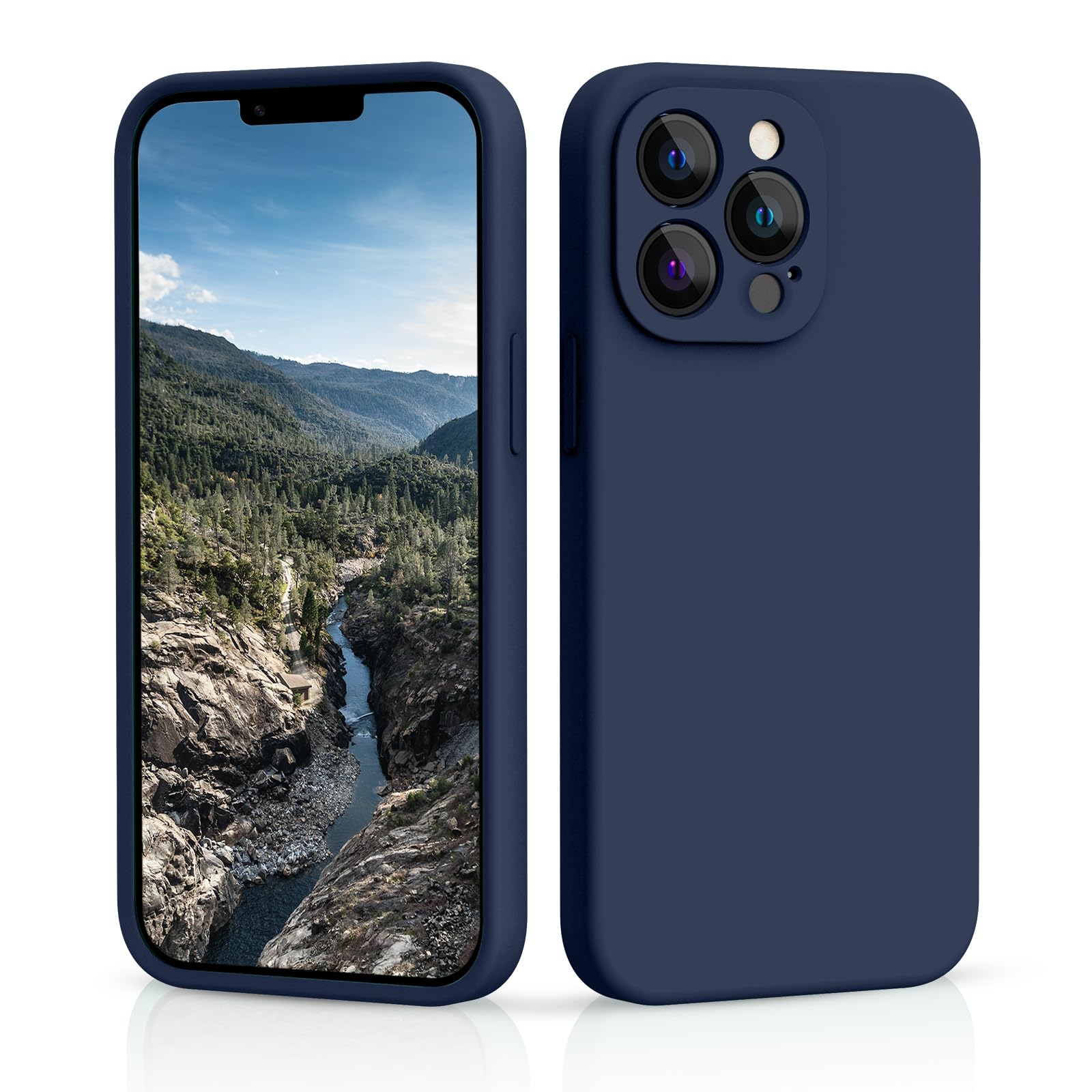 CALOOP Slim-Fit for iPhone 13 Pro Max Case,Skin Soft Liquid Silicone,Sturdy Hard Frame Shockproof Cover with Anti-Scratch Microfiber Lining,Full Protection for Screen and Lens, 6.7 inch(Navy Blue) — image 1