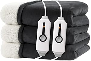 RALYSUN Electric Heated Blanket King Size 90"x100" - Dual-Sided with Microplush & Sherpa Fabric, 4 Heat Settings & 10 Hours Auto Off, Dual Controller, Machine Washable - Iron Gray