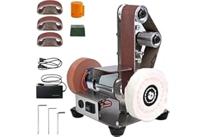 Blissthrill Mini Belt Sander, Electric Belt Sander for Knife Making, 7 Adjustable Speed Knife Polishing Kit, Power Belt Sanders for Woodworking DIY, Metal Work (Vertical Small Belt Sander)