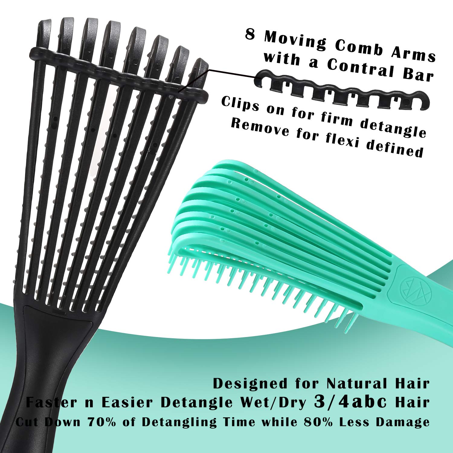 2Pack BESTOOL Detangle Brush, Detangling Brush for Black Natural Hair, Detangler Brush for Faster n Easier Defined Wet Dry 3/4abc Curly, Coily, Kinky Hair with No Pain (Black, Green) : Beauty