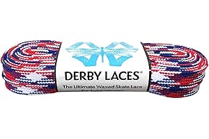 Derby Laces Red, White, and Blue USA Laces - Flat, 10mm Wide, for Boots, Skates, Roller Derby, Hockey and Ice Skates