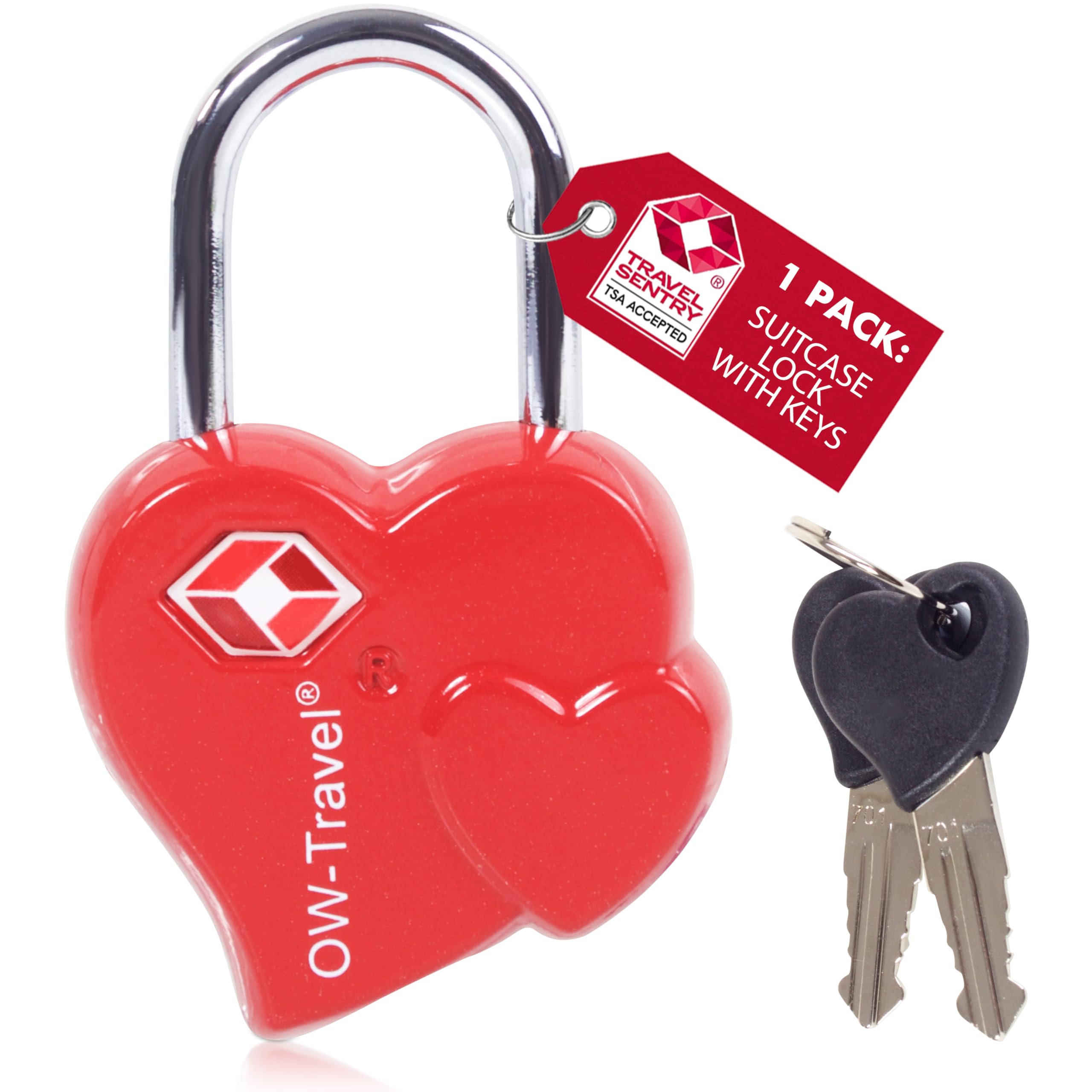 OW-Travel TSA Approved Luggage Locks Suitcase Locks with Keys (1 Pack Red) Small Padlock Heart Shaped Valentine Bag Travel Padlock. Luggage Padlocks for Suitcases. Mini TSA Suitcase Padlocks with Keys