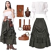 Stadget Renaissance Pirate Costume Women Medieval Ren Faire Outfit Retro Steampunk Skirt with Victorian Shirt Belt
