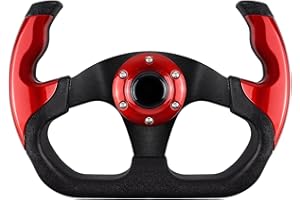 QYMOPAY Universal Racing Steering Wheel, 6 Bolt Anti-Slip Leather and Aluminum Gaming Steering Wheel with Horn Button for Racing/Car Sim Driving/JDM Sports Racing Steering Wheel (Red)