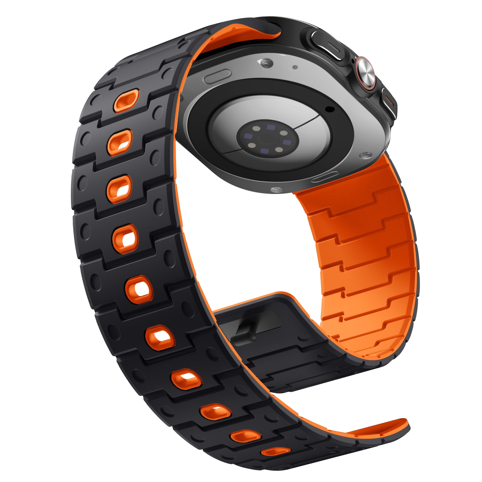 Photo 1 of Bandletic Watchband Compatible with Samsung Galaxy Watch Ultra(2025/2024)Bands 47mm for Women, Silicone Strong Magnet Wristbands Adjustable Sport Strap for Galaxy Watch Ultra Bands for Man, Black Orange